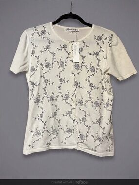 Cream Floral Embroidered Button-Front Top Junior Size